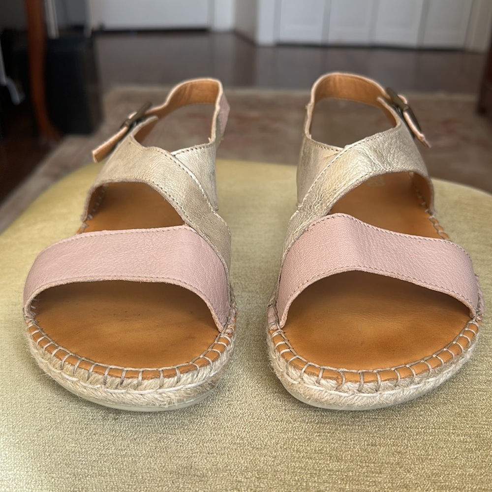 Tsonga Ladies Leather Espadrille Sandal in Blush Pink and Metallic Gold EU 40 - Picture 4 of 15